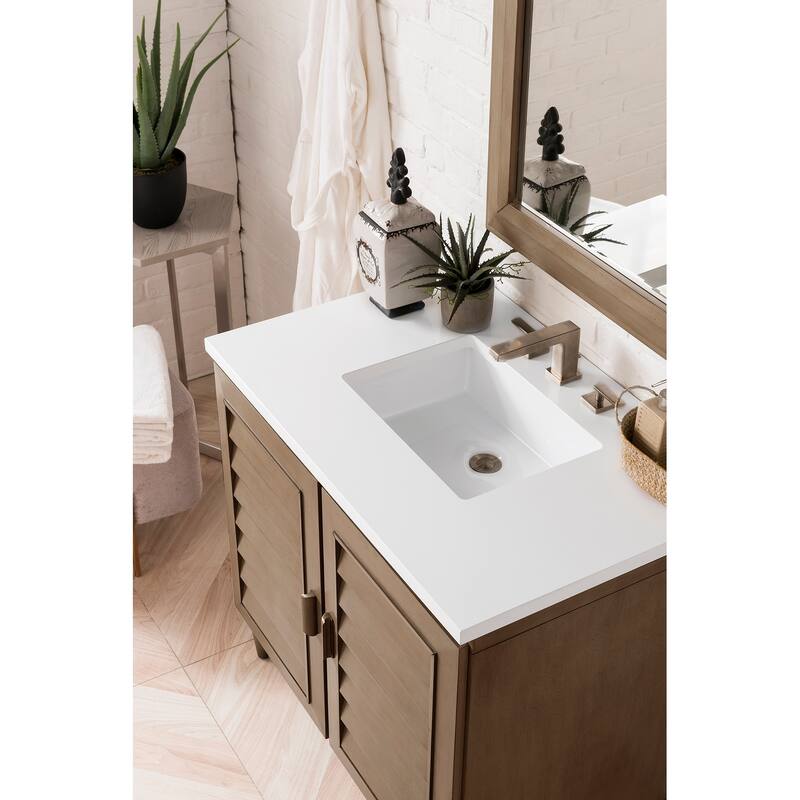 James Martin Vanities Portland 36" Single Vanity, Whitewashed Walnut - 36 x 23.5 x 34.3 - White Zeus Quartz