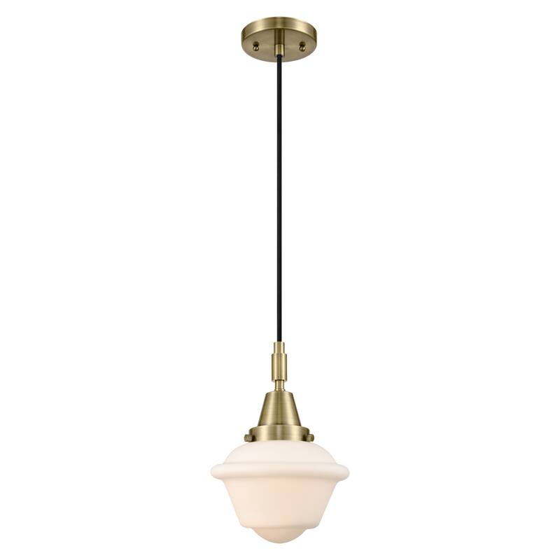 Innovations Lighting Downtown Urban - Caden Oxford - 1 Light 7" Cord Hung Mini Pendant - Antique Brass/Matte White Shade