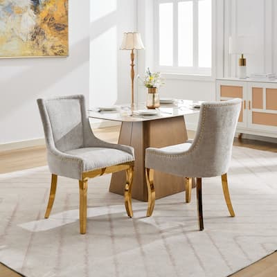 Set of 2 Chenille Upholstered Dining Chairs with Gold-Plated Legs