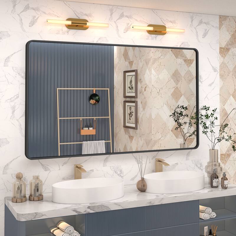 Aluminum alloy Framed Tempered Glass Wall Bathroom Vanity Mirror - 51" x 30" - Black