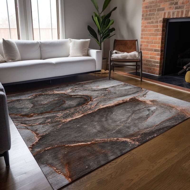 Machine Washable Indoor/ Outdoor Abstract Chantille Rug