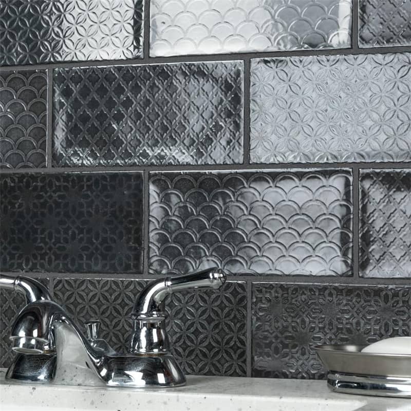 Merola Tile Camden Decor Nero 4" x 8" Ceramic Wall Tile