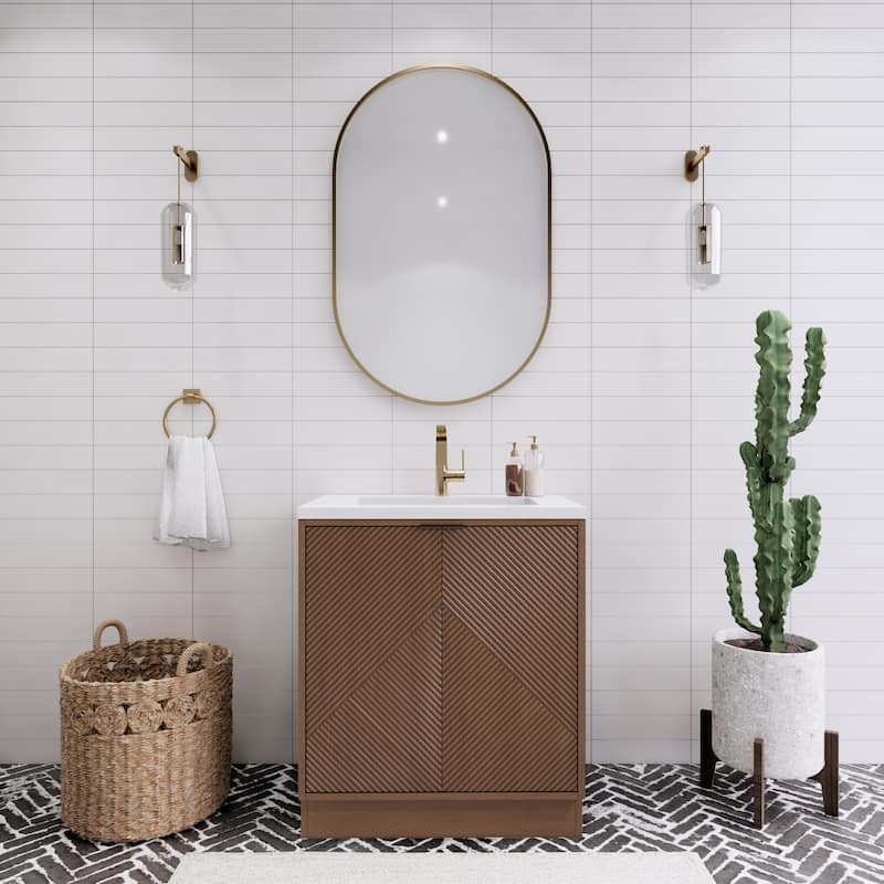 Milano 30" Freestanding Bathroom Vanity with White Acrylic Sink - 29" x 19.49" x 35.46'' - Brown