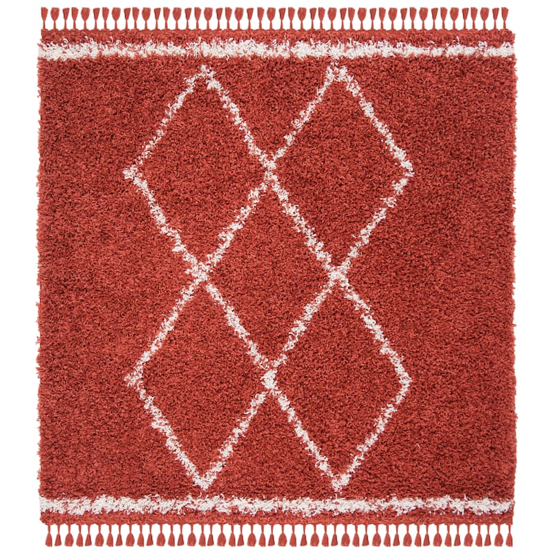 SAFAVIEH Pro Luxe Shag Dile Moroccan Tassel 2.4-inch Thick - 6'7" x 6'7" Square - Rust/Cream - Square/Runner