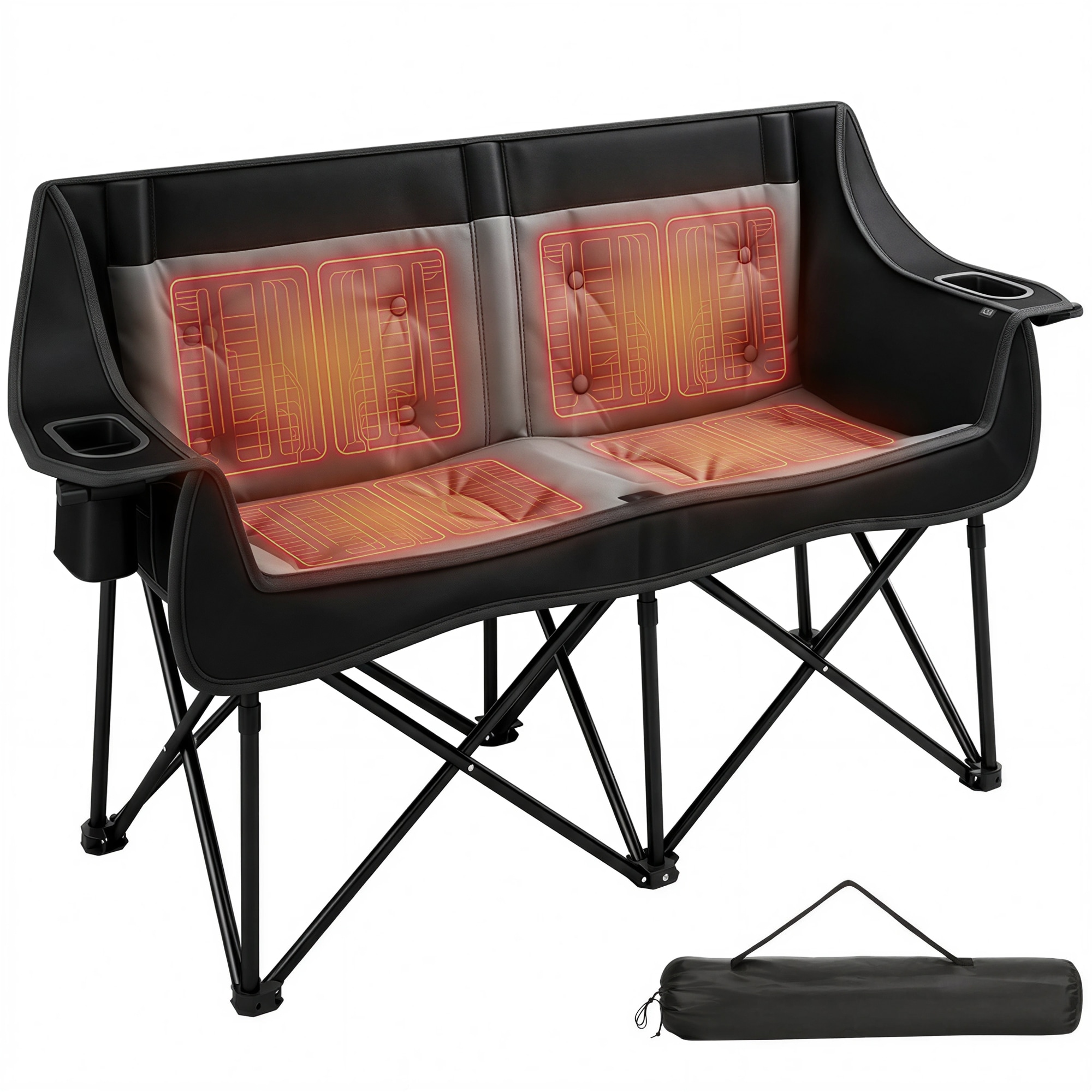 Outsunny Heated Double Camping Chair Padded Camping Couch 3 Heat Levels