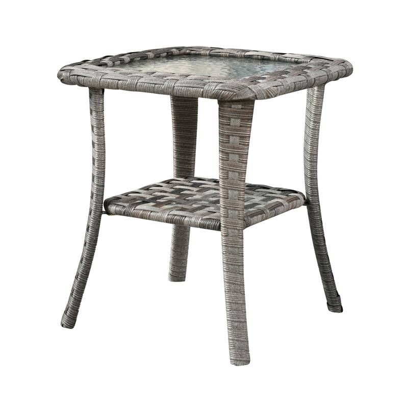 HOOOWOOO Outdoor Patio Grey Rattan Wicker Side Table