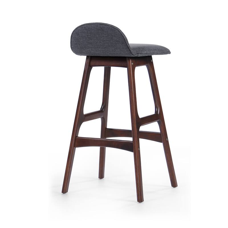 Deva Lowback Barstool Chair Set of 2, Charcoal Gray Seat, Walnut Brown