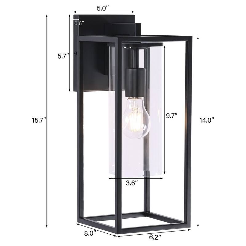 2 Pack Metal 1-Light Clear Glass Outdoor Wall Lighting Sconce