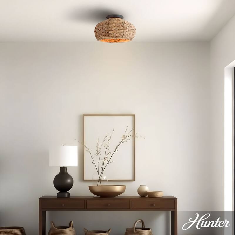 Hunter Cambria 14" Boho Seagrass Flush Mount Ceiling Light - Kitchen, Bedroom, Entryway - Transitional, Coastal