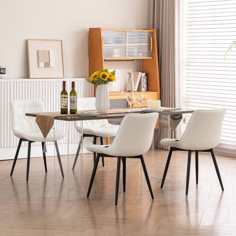 Faux Leather Dining Chairs Set of 2, Modern Upholstered Seat