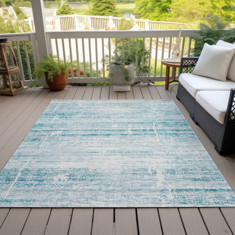 Machine Washable Indoor/ Outdoor Chantille Ombre Solid Rug - Teal - 3' x 5'