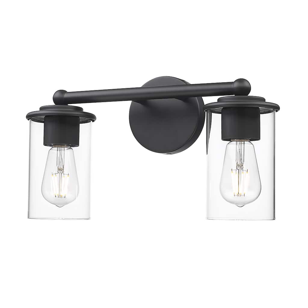 Thayer by Z-Lite 2 Light Vanity in Matte Black with Clear Glass Shade - Matte Black