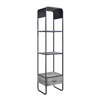66 Inch Side Pier, Vertical Media Bookcase, 3 Shelves, Metal Frame, Gray