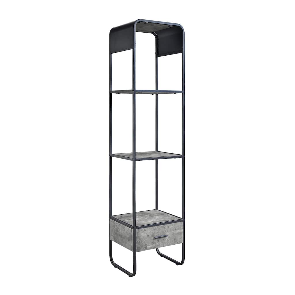 66 Inch Side Pier, Vertical Media Bookcase, 3 Shelves, Metal Frame, Gray
