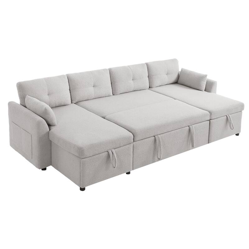 107" U-Shaped Sleeper Sectional Sofa with Storage & USB Ports - Modern Convertible Sofa Bed for Living Room