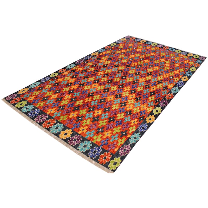 Boho Chic Balochi Tanner Rust/Gray Hand Knotted Wool Rug - 5'6'' x 7'9''