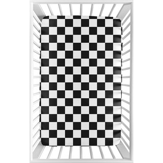 Sweet Jojo Designs Black & White Gingham Checkered Plaid Boy, Girl, Unisex/Gender Neutral Fitted Mini Portable Crib Sheet- Retro