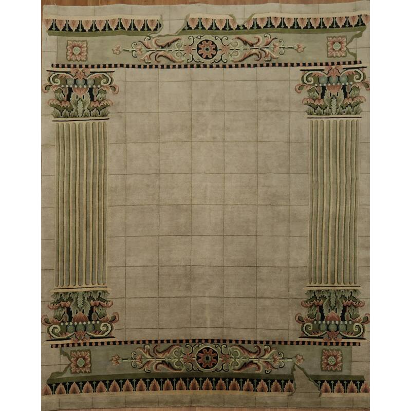 Hand Knotted Oriental 100% Wool Carpet Traditional Contemporary Beige & Ivories Art Deco Area Rug - 10' 0'' X 8' 0''