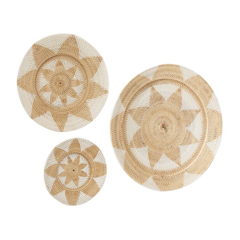 Rattan Plate Handmade Woven Floral Basket Home Wall Decor - Set of 3 Light Brown or Brown - Roche River Decor