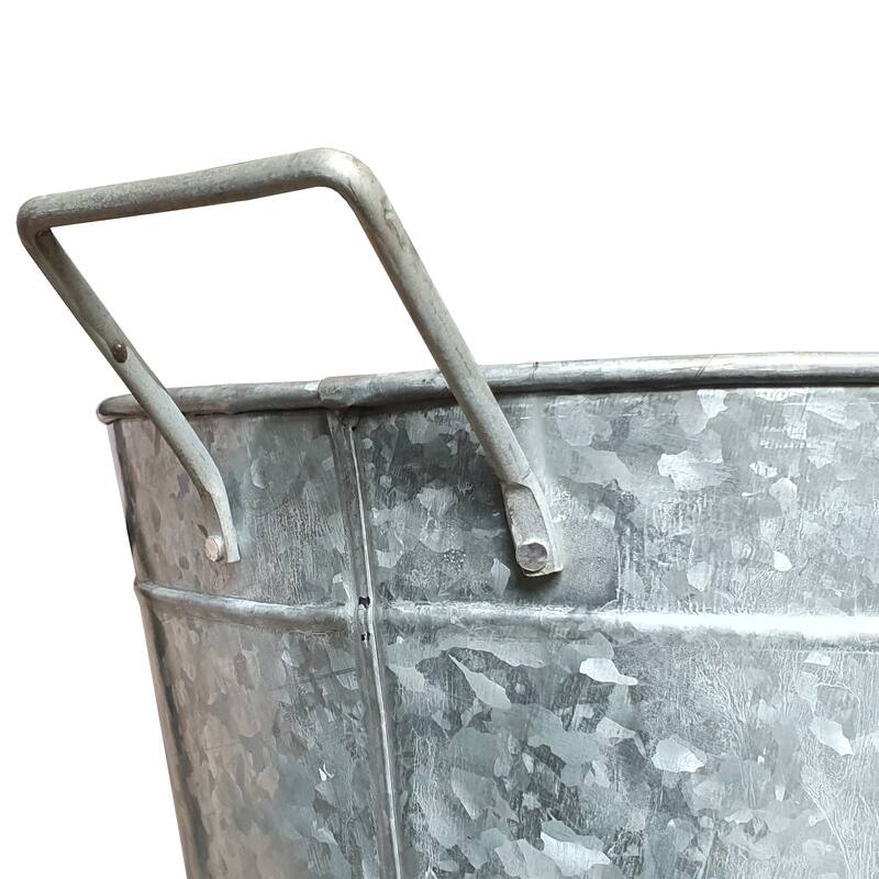 Lola Embossed Design Oval Shape Galvanized Steel Tub with Side Handles, Small, Silver