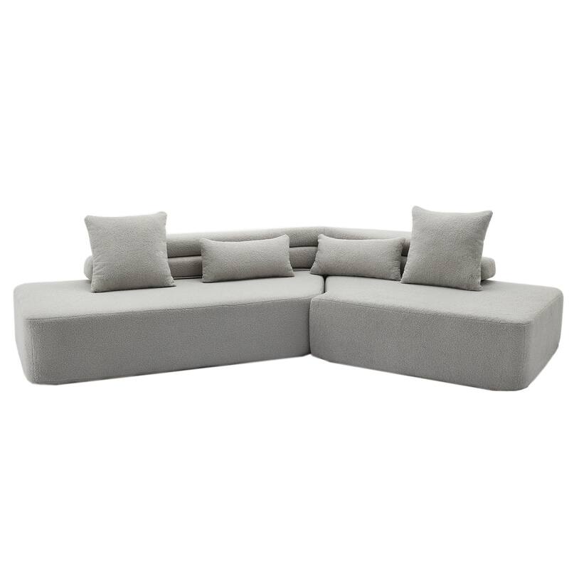 128" Cloud Sectional Sofa, Fabric Upholstered Couch with Deep Seat, Modern Couches No Assembly for Apartment Living Room