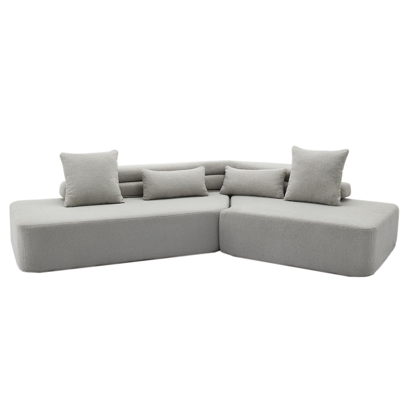 128Inch Cloud Sectional Couch,Modern Boucle Teddy Fabric Modular Sofa - Light Gray