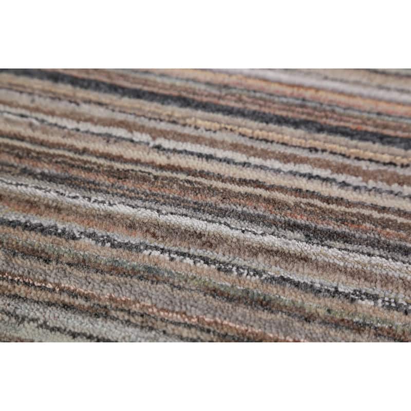Striped Gabbeh Indian Area Rug Hand-Knotted Tribal Wool Carpet - 8'0" x 9'8"