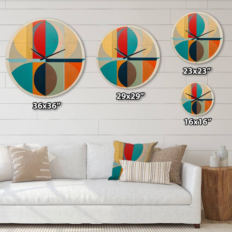 Designart "Serendipity Retro Abstract Midcentury Geometrics I" Modern Midcentury Oversized Wall Clock