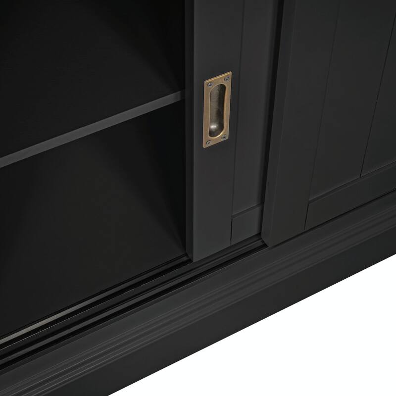 83.4" Tall Bookshelf, Modern Bookcase with Sliding Doors & Open Shelves