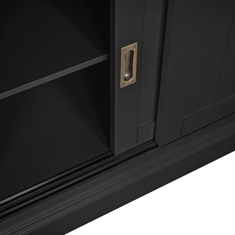 83.4" Tall Bookshelf with LED Lighting, Sliding Doors and Open Shelves