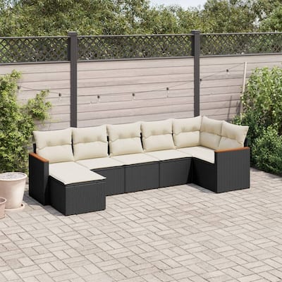 vidaXL Patio Sofa Set with Cushions Outdoor Conversation Furniture Poly Rattan - 24.4 x 24.4 x 27.2 in
