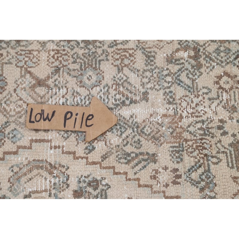 Distressed Geometric Hamedan Persian Area Rug Wool Handmade Carpet - 6'8" x 9'11"