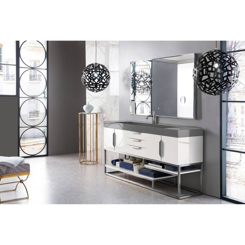 James Martin Vanities Columbia 72" Single Vanity, Glossy White with Brushed Nickel Hardware