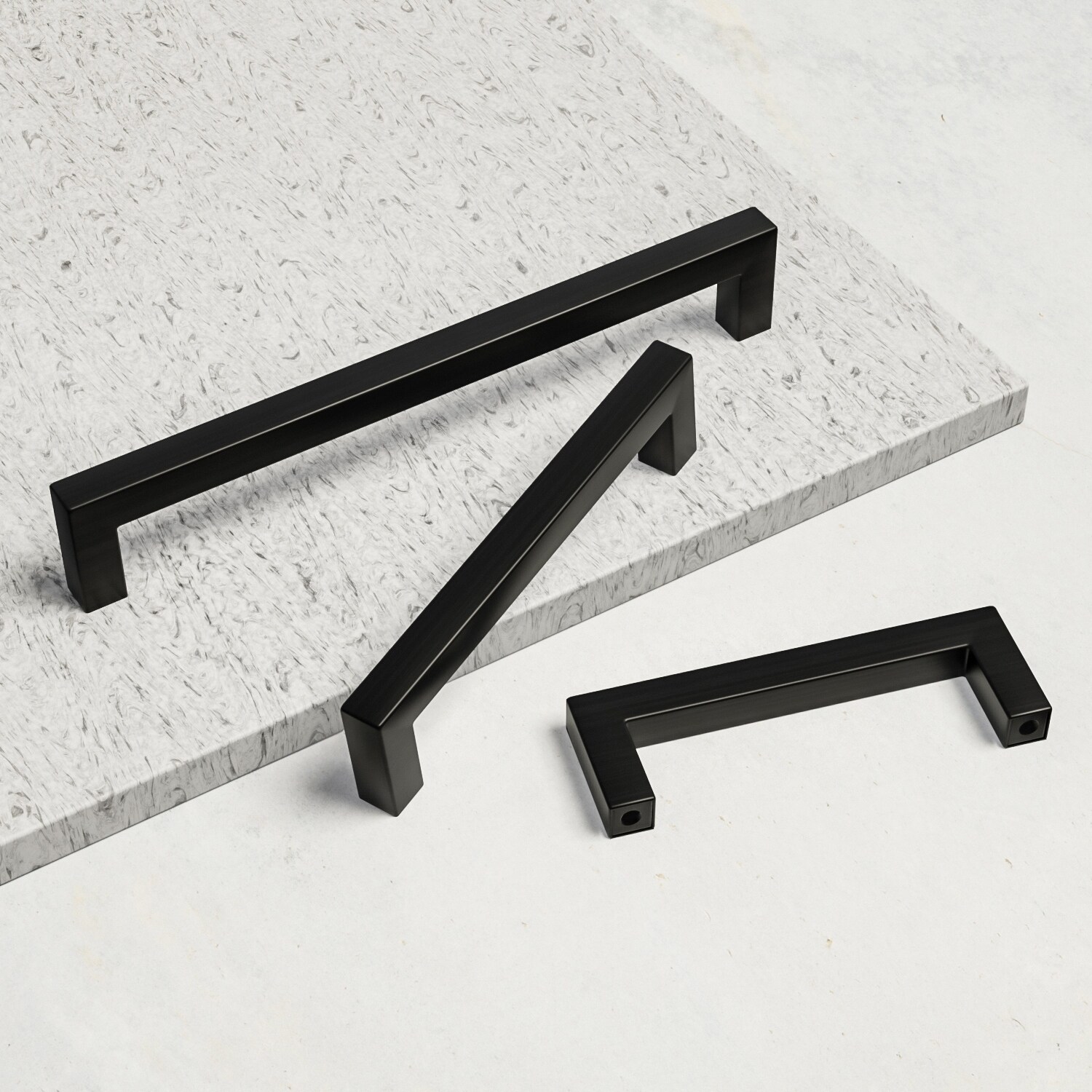Square Modern Cabinet Handles – Stainless Steel Matte Black – Kitchen Drawer Pulls