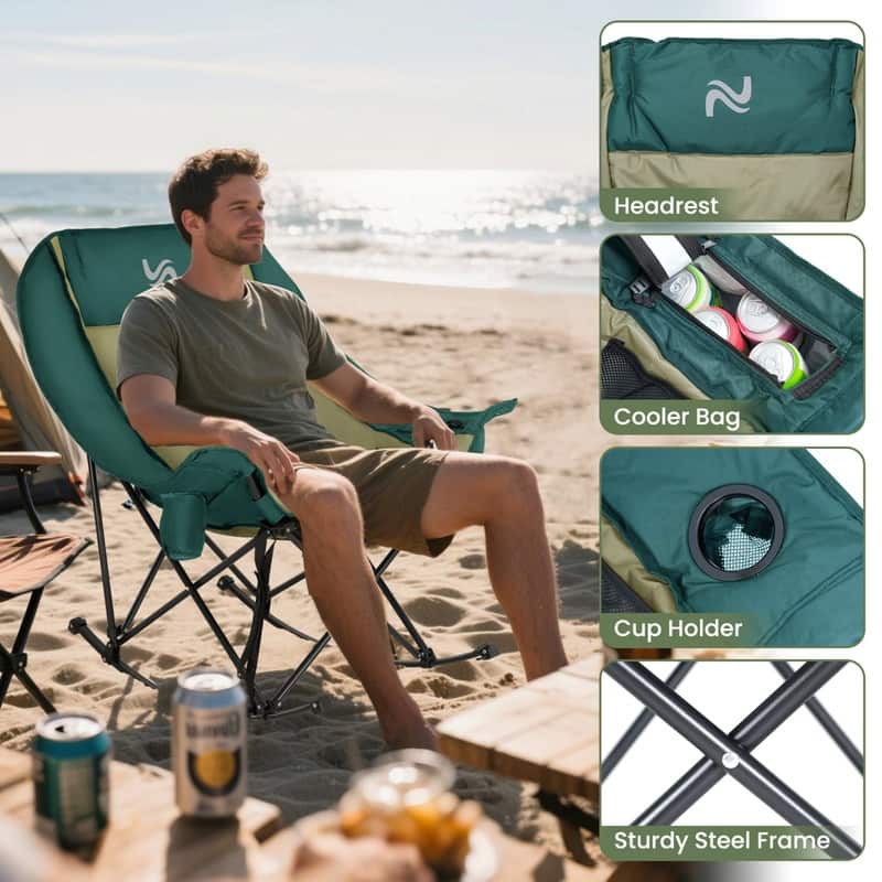 Oversized Rocking Camping Chair for Adults, Cup Holder, Carry Bag