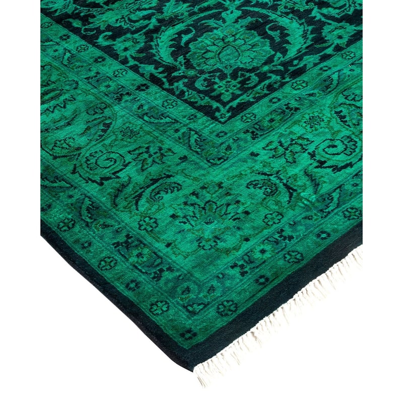 Overton Hand Knotted Wool Vintage Inspired Modern Contemporary Overdyed Green Area Rug - 6' 1" x 9' 3"