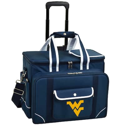 NCAA West Virginia Mountaineers Insulated Picnic Cooler with Service for Four on Wheels