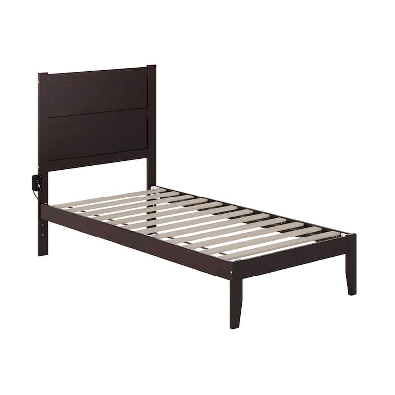 Twin Bed Espresso - Solid Wood Platform Bed with Charging Station - No Box Spring Needed - Modern Design
