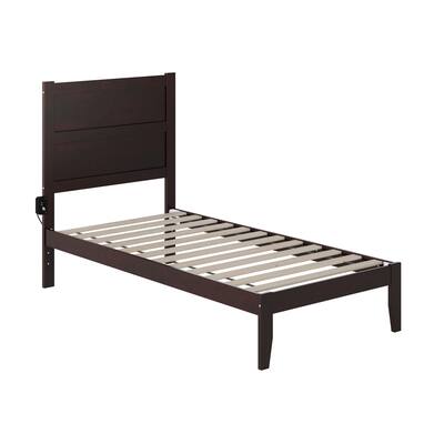Twin Bed Espresso - Solid Wood Platform Bed with Charging Station - No Box Spring Needed - Modern Design