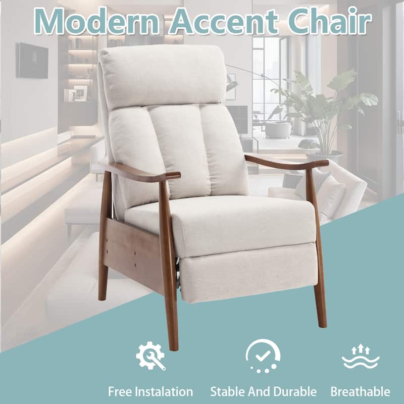 HOMEFUN Linen/Leather/Microsuede Upholstered Wood Frame Adjustable Recliner Lounge Armchair