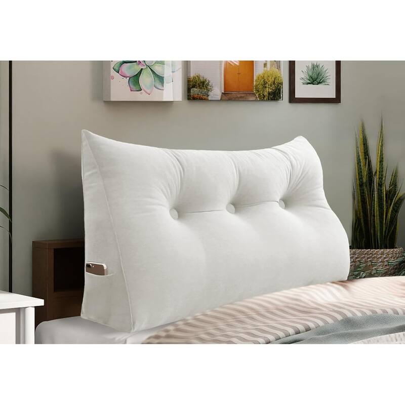 Velvet Headboard Reading Wedge Pillow for Bed Rest Sit Up Back Support - Twin - White