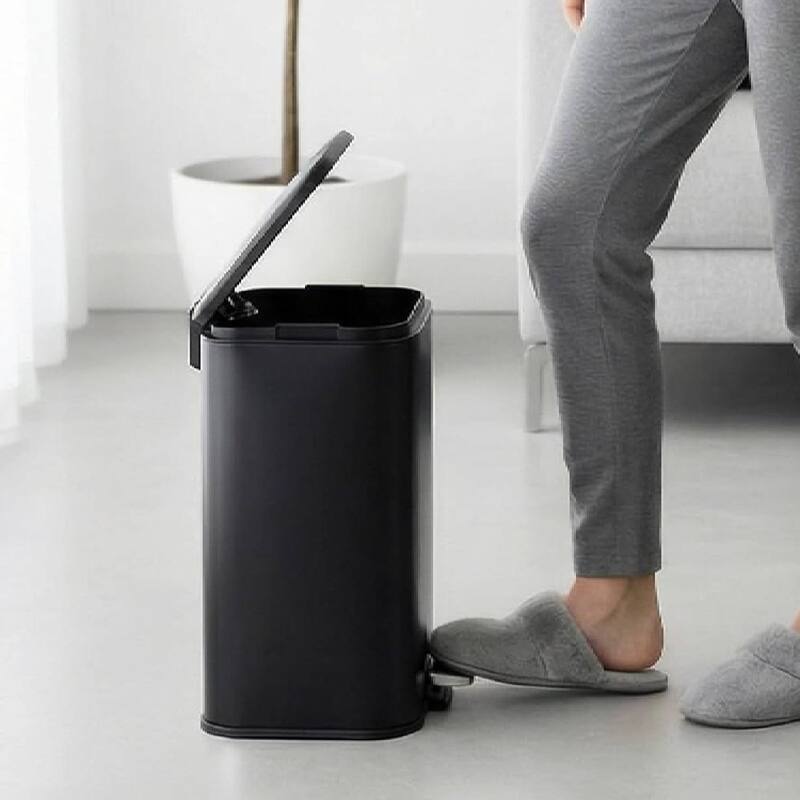 5.2 Gal Fingerprint-Proof Step Rubbish Bin, Trash Can for Bathroom, Kitchen - Black