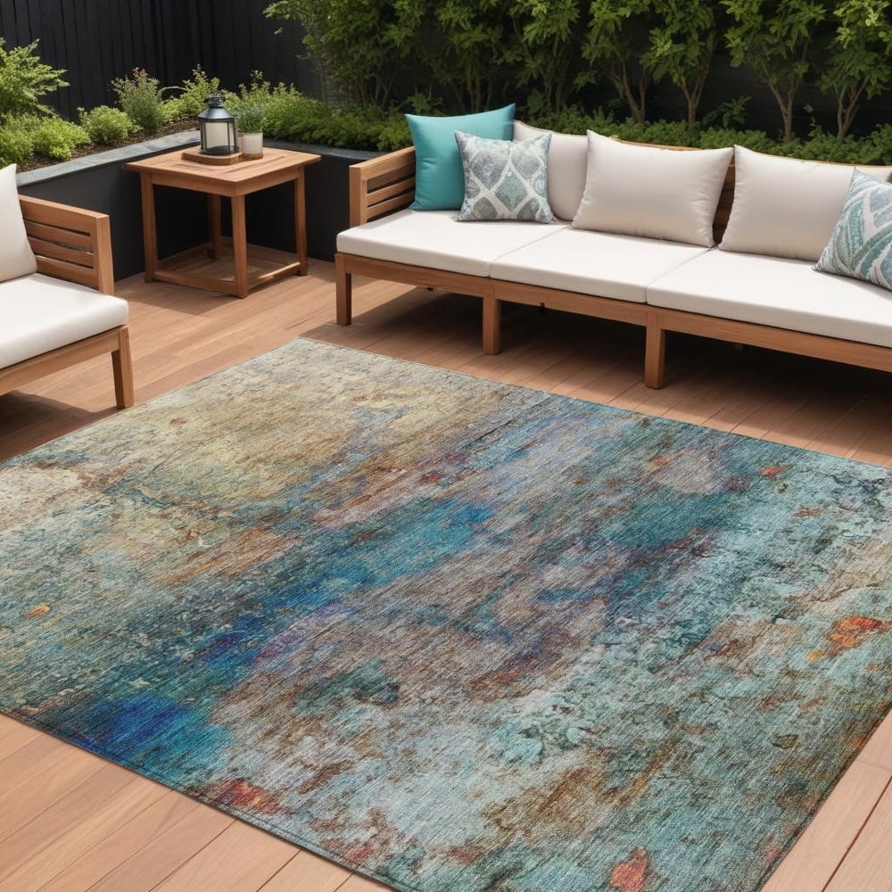 HomeRoots Abstract Transitional Rectangle Outdoor Rug