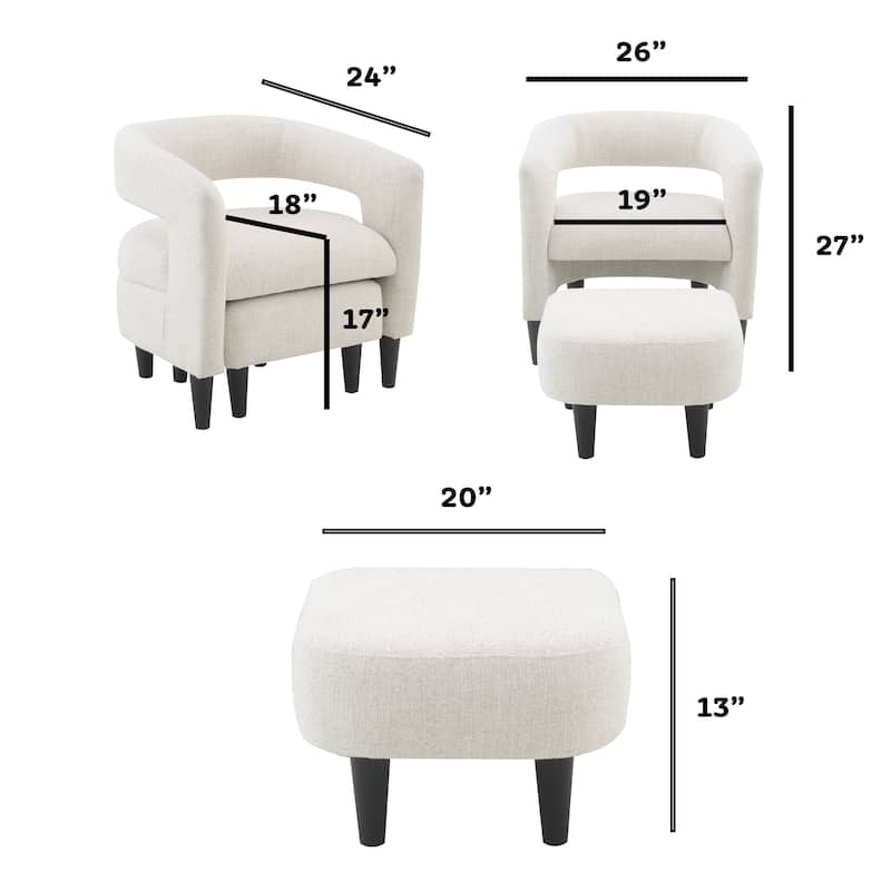 Modern Beige Accent Barrel Chair with Ottoman