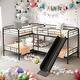 preview thumbnail 1 of 10, Twin Size 4 Beds in 1 L-Shaped Bunk Bed with Slide and Ladder,Space Saving,Easy Assembly,Maximized Space,Safe Design,Black Black