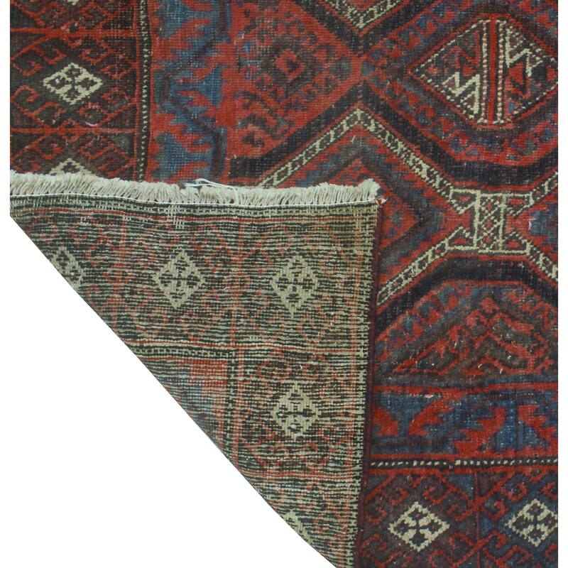 Vintage Distressed Jaskon Red/Charcoal Rug - 3'8" x 7'1"