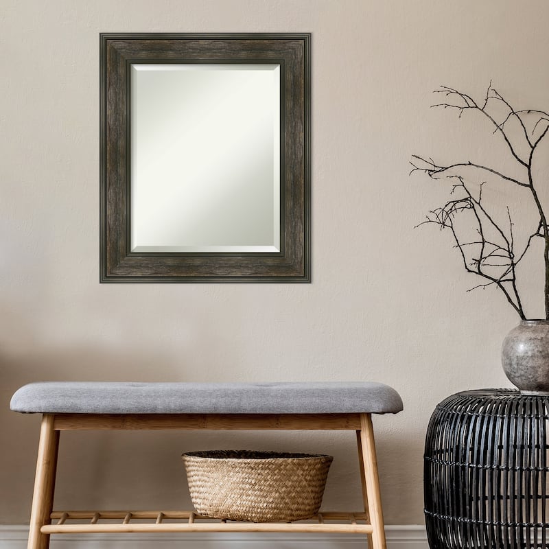 Beveled Bathroom Wall Mirror - Rail Rustic Char Frame - Rail Rustic Char