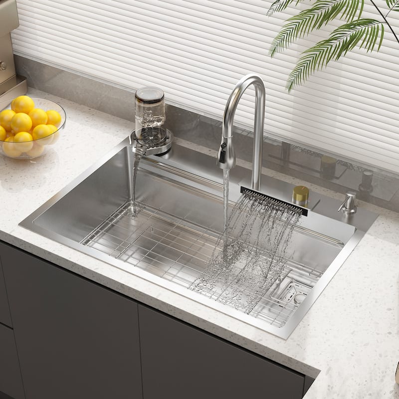 Single Bowl Kitchen Workstation Sink w/Accessories Kit 9 Accessories