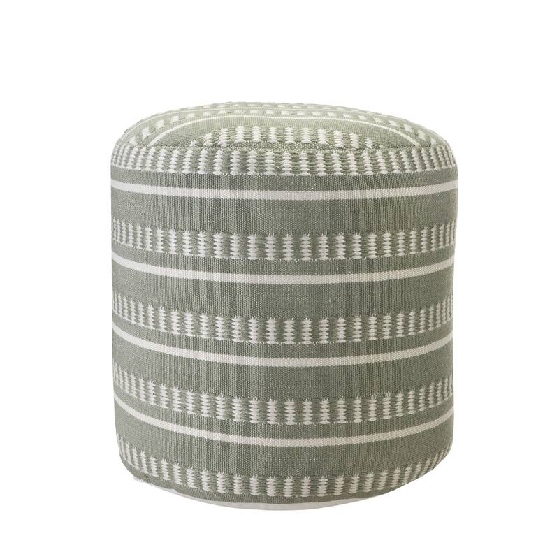 20" Green and White Striped Round Outdoor Patio Pouf Ottoman