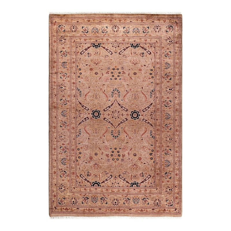 Overton Hand Knotted Wool Vintage Inspired Modern Contemporary Overdyed Beige Area Rug - 4' 1" x 6' 2"